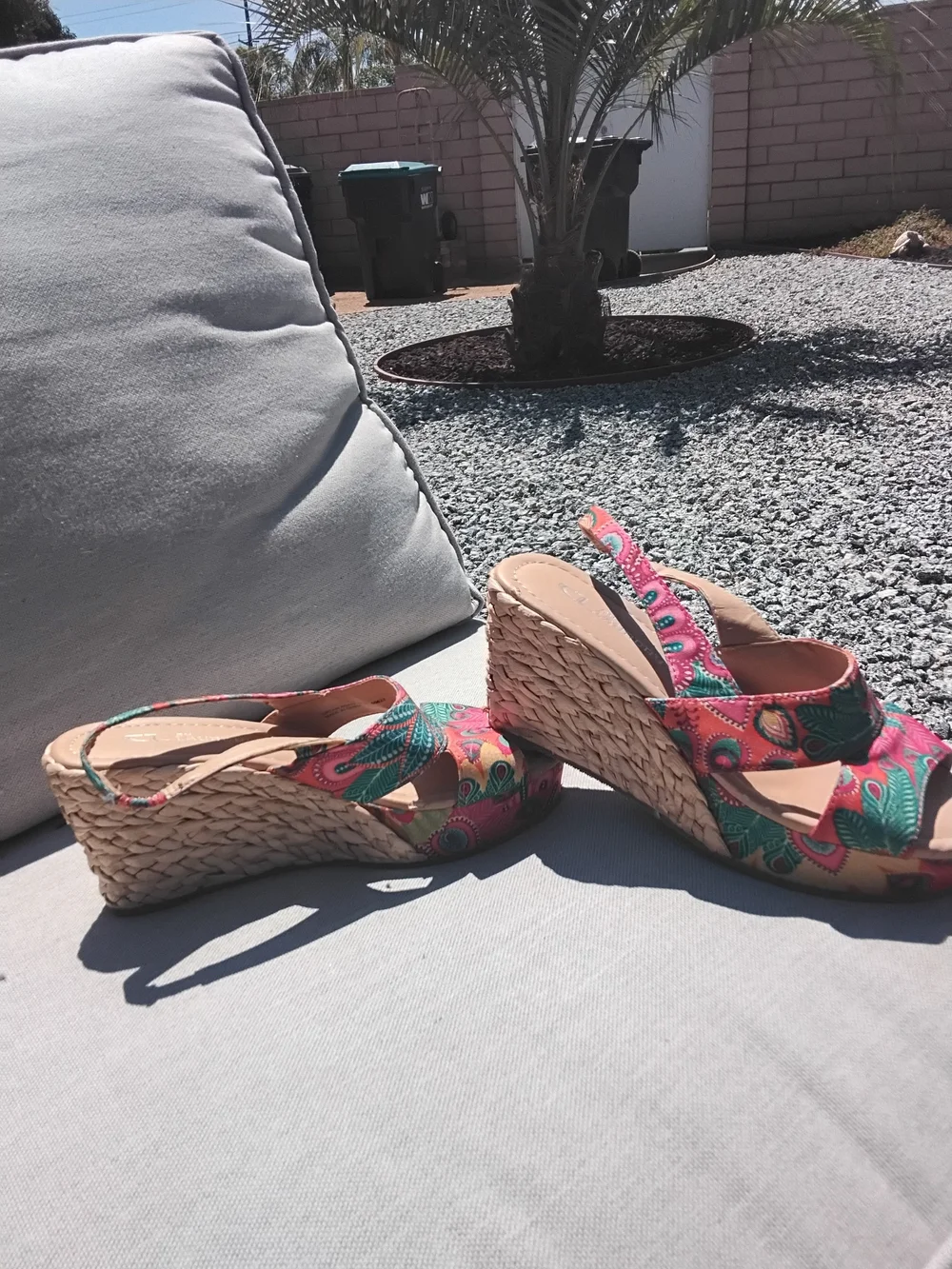 CL by Laundry Pink and Teal Tropical Print Wedge Sandals